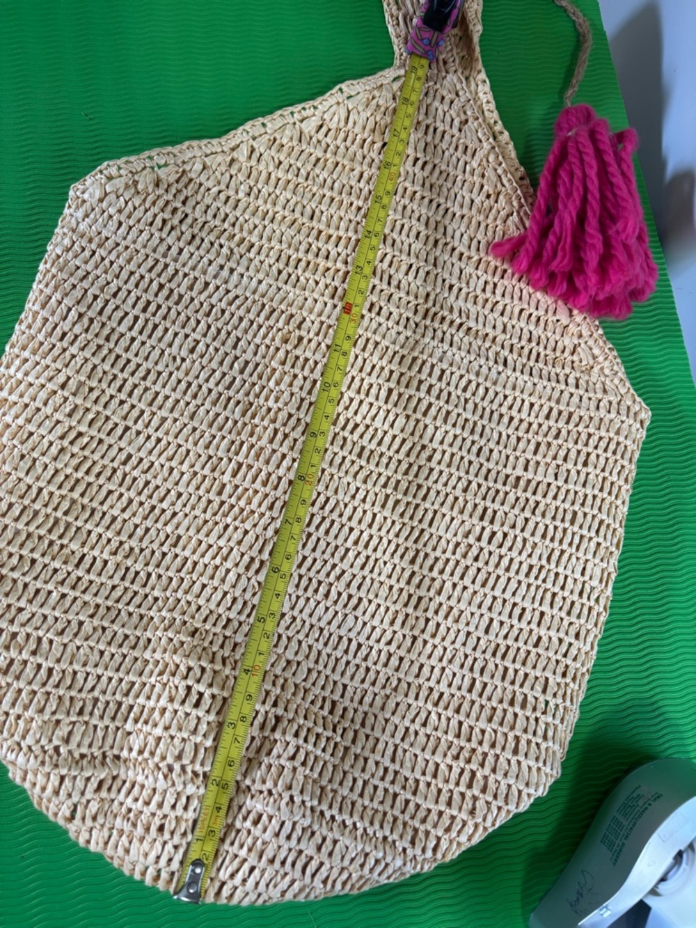 Woven Straw Shoulder Bag with Pink and Yellow Tassels - Picture 6 of 6